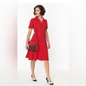 Unique Vintage Red Double-Breasted Dress
